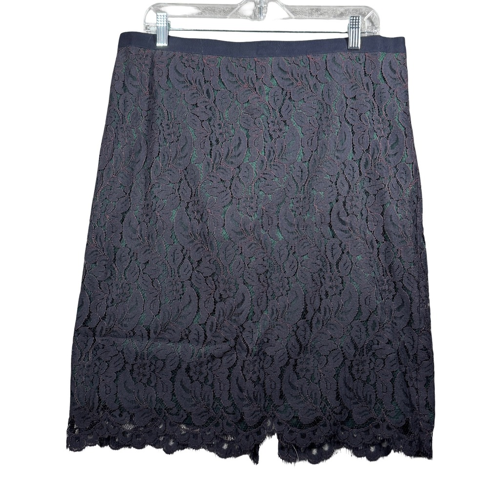 Talbots Skirt Petites 14P Black Lace Pencil Office Business Party Goth Glam Work